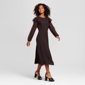 Flutter Shoulder DressBurgundy Polka Dot